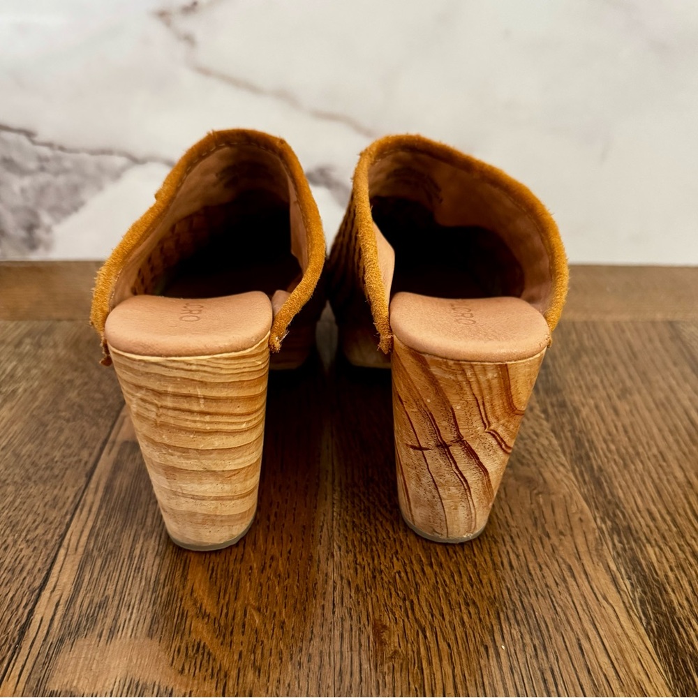Pilcro Anthropologie Woven Suede Clog Mules Size 7 Boho Wooden Heel - Picture 6 of 9
